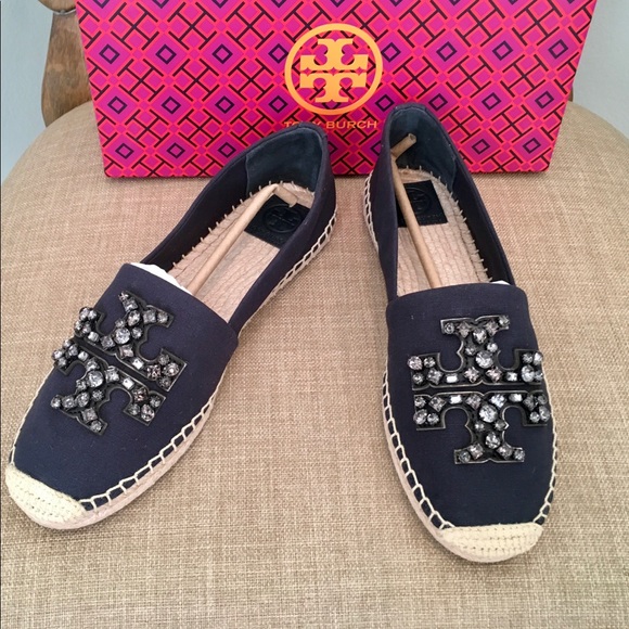 Tory Burch Ines Embellished Logo Flat Casual Canvas Espadrille, Sz 8 - Picture 5 of 13